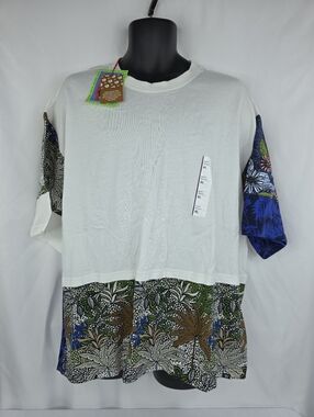 Houston White Men's White Short-Sleeve Shirt with Floral Hem Size XL NWT AL-1781